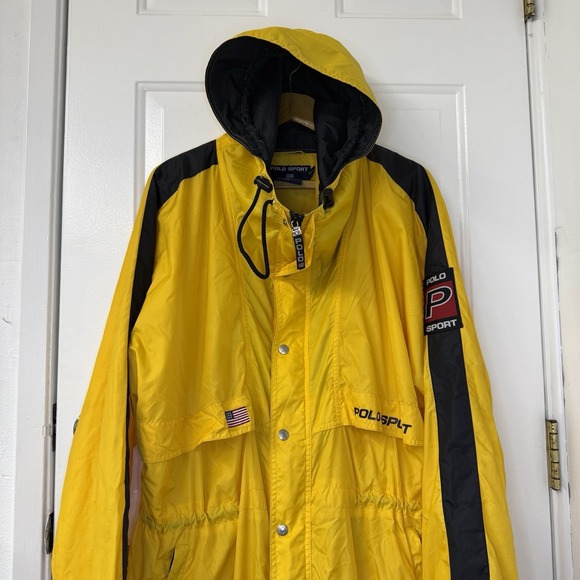 Vintage Polo Sport Ralph Lauren Yellow Button Zip up Jacket Windbreaker‎ Men's L - Picture 10 of 11